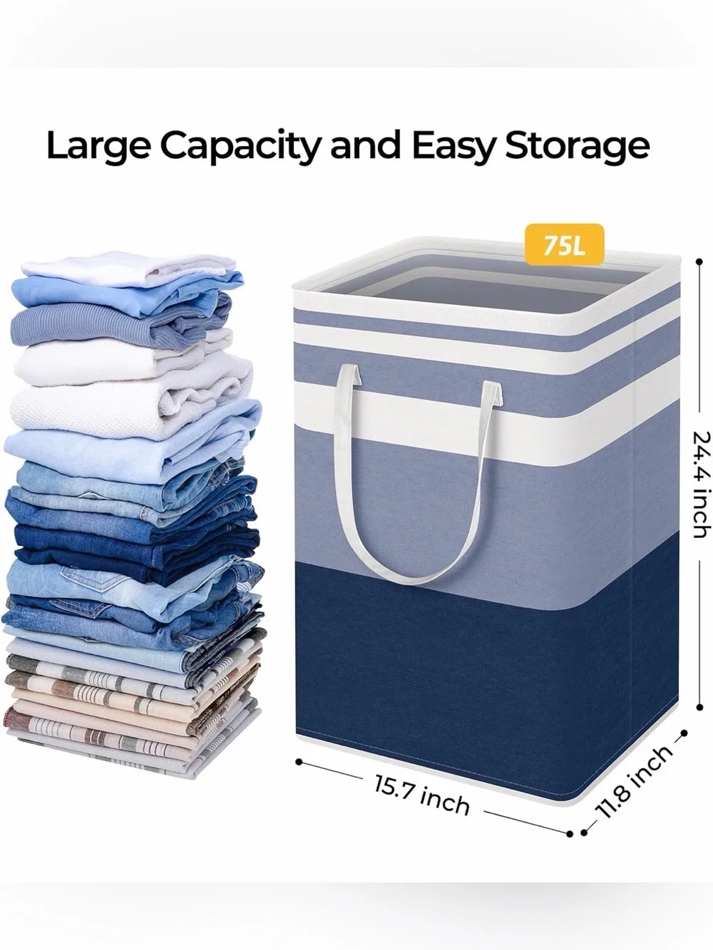 Striped Collapsible Fabric Storage Bin - Navy & Light Blue